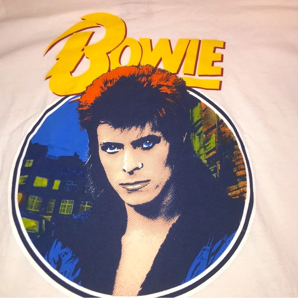 David Bowie M/L Classic Rock “Bowie” T Shirt White shirt Yellow Ziggy Stardust